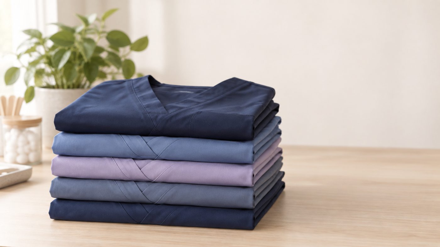 Folded navy scrubs
