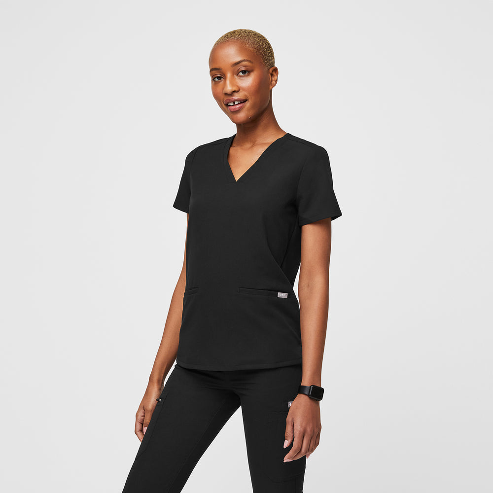 Everyday V-Neck Top in Black, front view